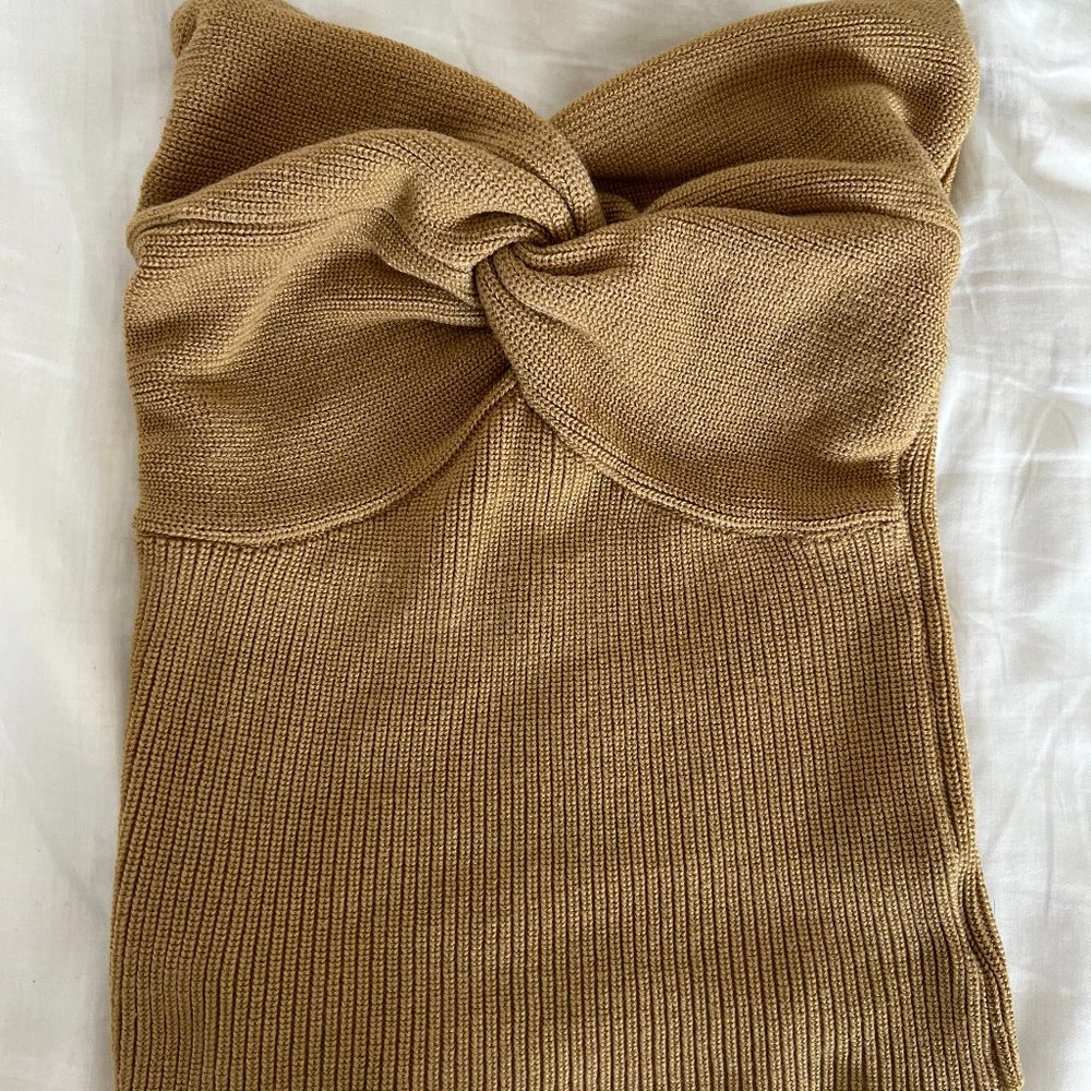 Commense Sweetheart Twist Ribbed Crop Tube Strapless Top (S)